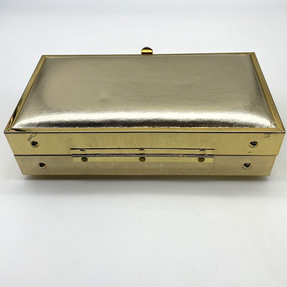 Vtg 70s Lou Taylor Miami Gold On Gold Art Deco Padded Frame Box Handbag Purse - Picture 2 of 12
